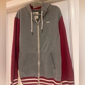 Vans Men's Gray and Red Zip-Up Sweater